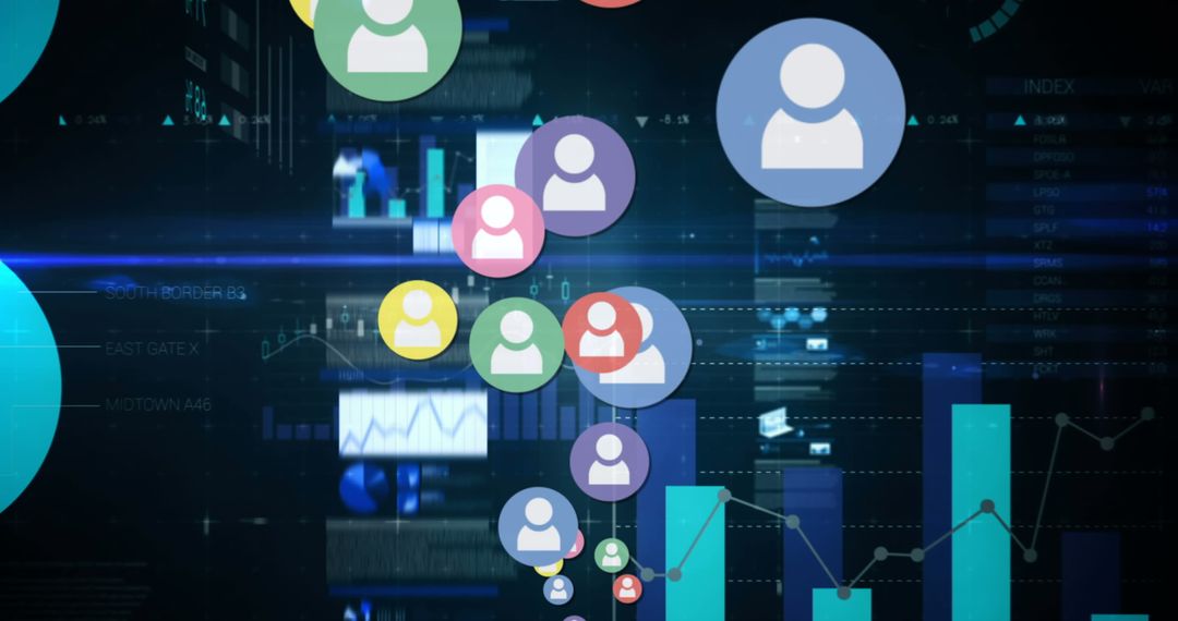 Social Media Icons over Statistic Graphics in Digital Interface