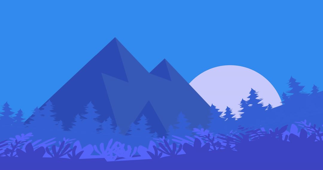 Stylized Mountain Landscape with Full Moon