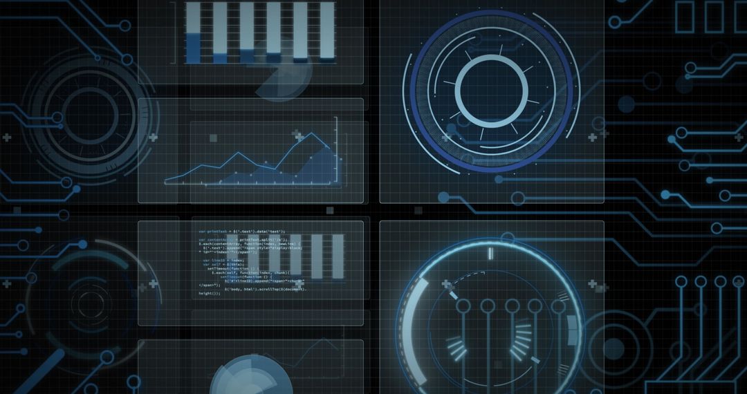 Futuristic Digital Interface with Graphs and Scanning