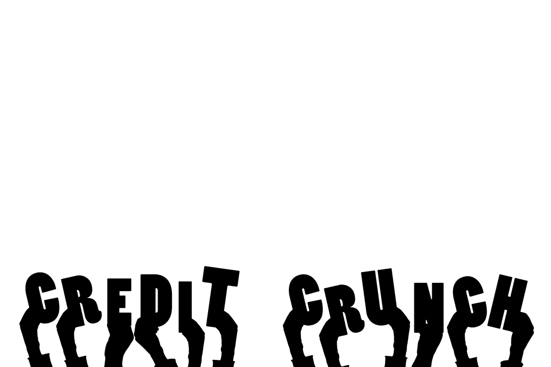 Hands Holding 'Credit Crunch' Text on Transparent Background