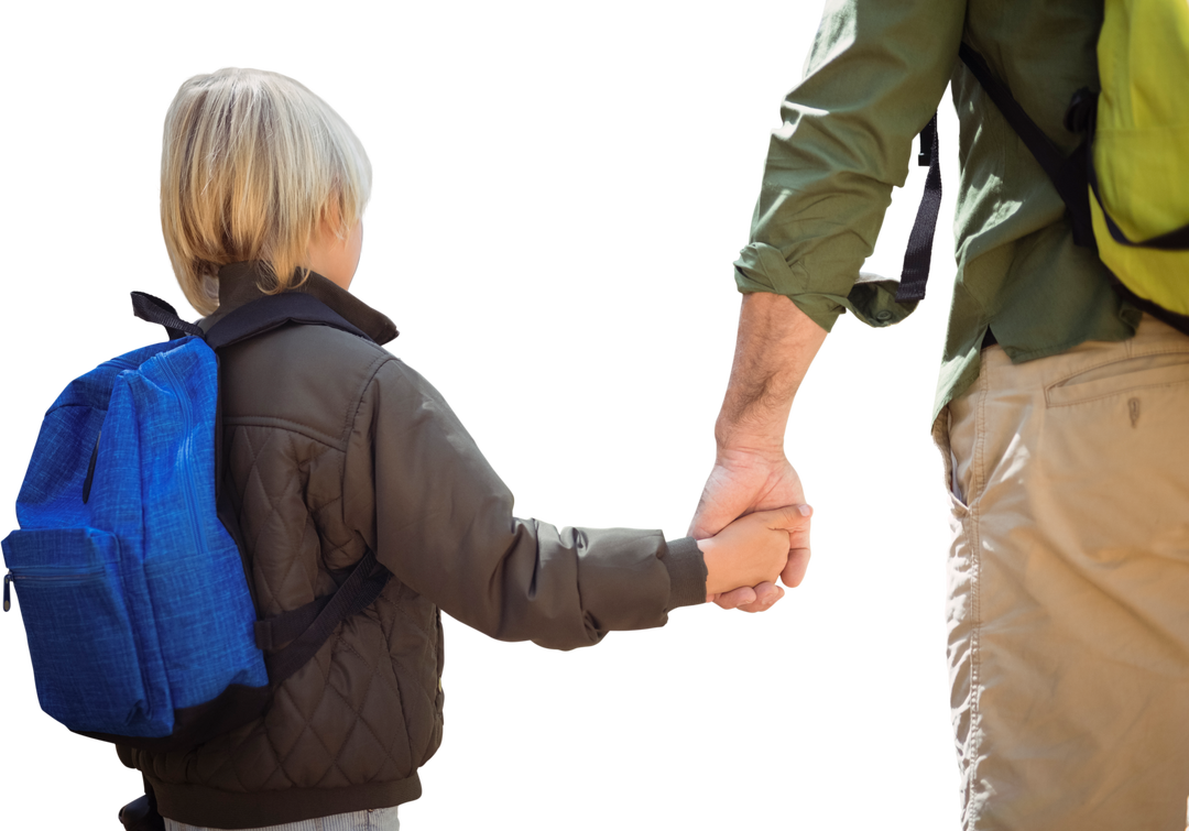 Rear View of Father Holding Child's Hand with Transparent Background - Download Free Stock Images Pikwizard.com