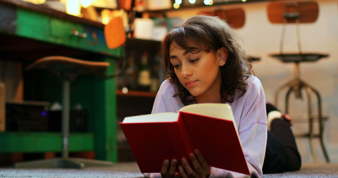 Young Woman Reading Book in Cozy Home Environment - Free Images, Stock Photos and Pictures on Pikwizard.com