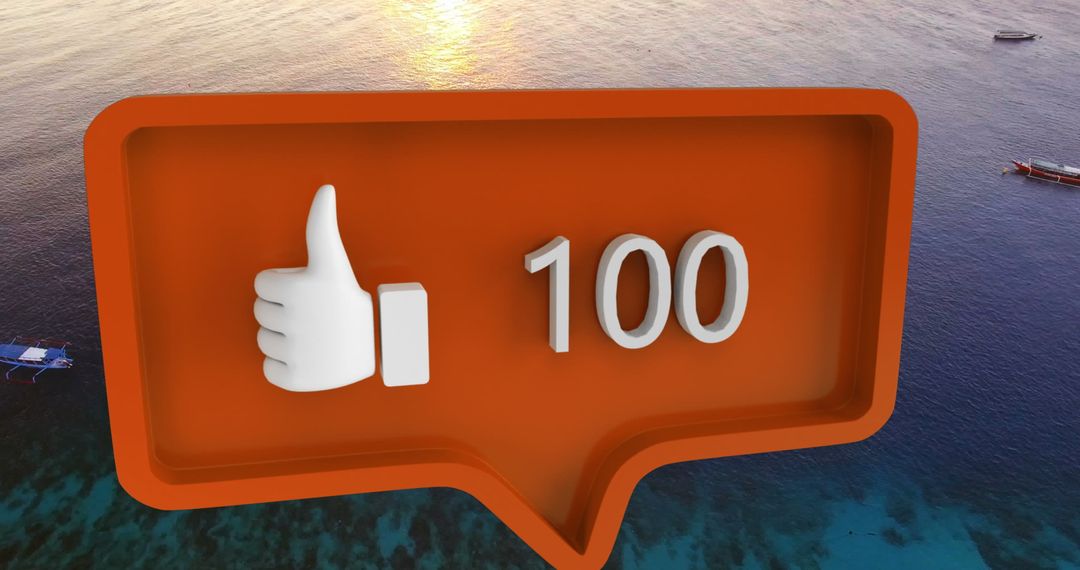 Social Media Like Icon Over Tranquil Ocean Backdrop Symbolizing Engagement