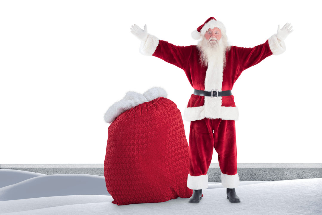 Santa Claus Standing with Gift Bag on Transparent Background - Download Free Stock Images Pikwizard.com