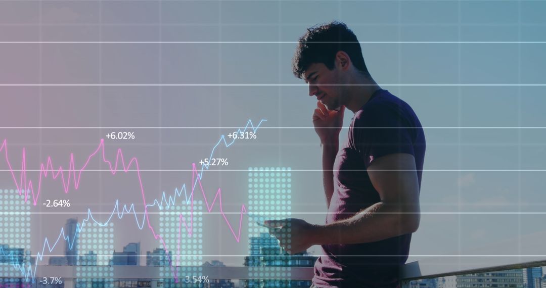 Businessman Analyzing Growth Data on Smartphone