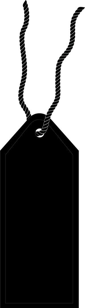 Black Hanging Tag with Twine on Transparent Background