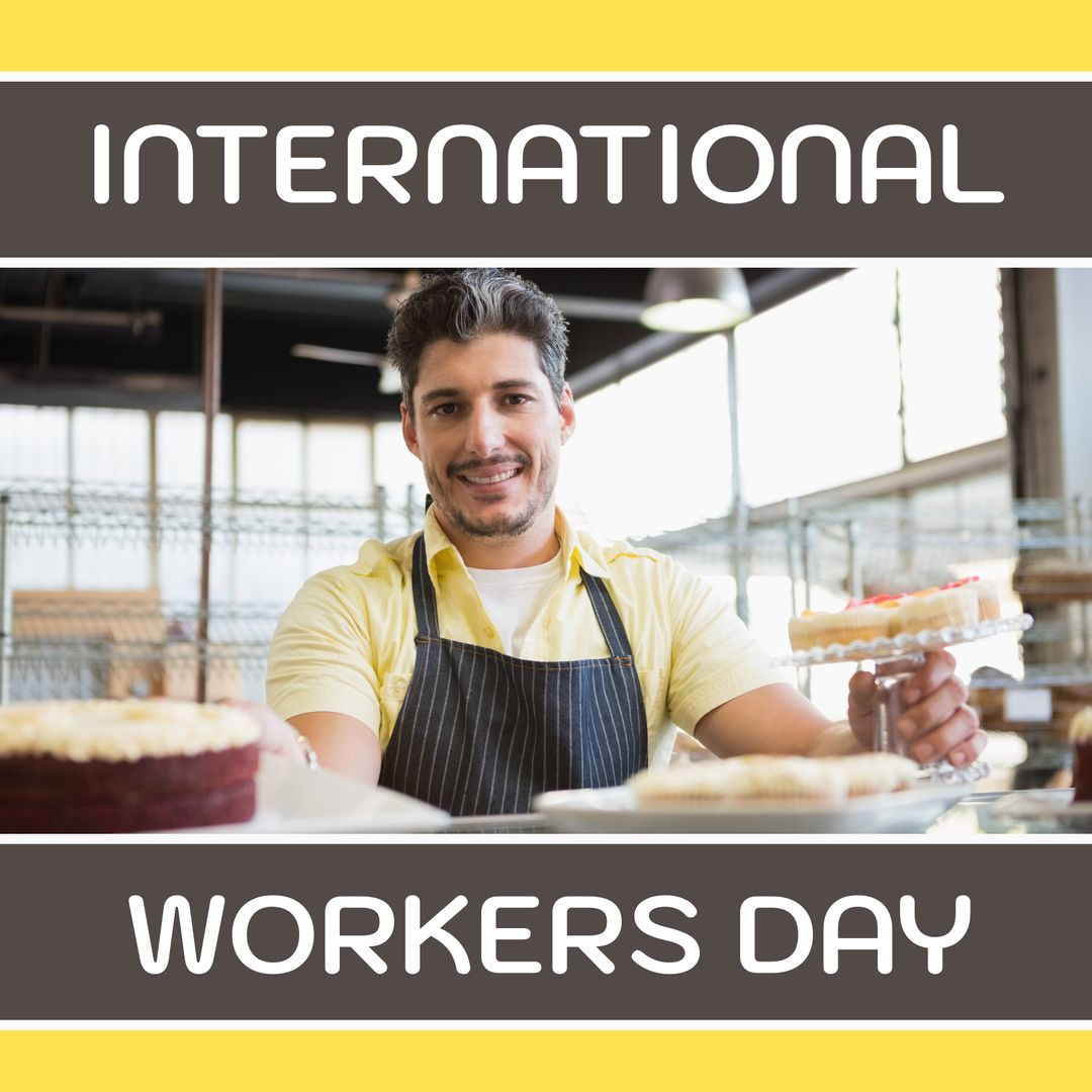 Celebrating Workers with Cake Display in Cafe