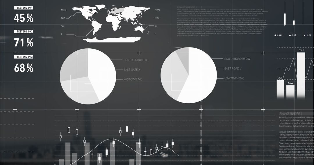 Digital Infographic Overlay on Modern Cityscape