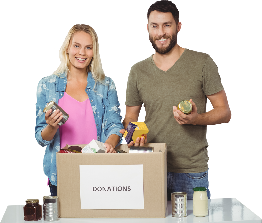 Transparent Volunteer Men and Women Smiling and Holding Food Donation Box - Download Free Stock Images Pikwizard.com