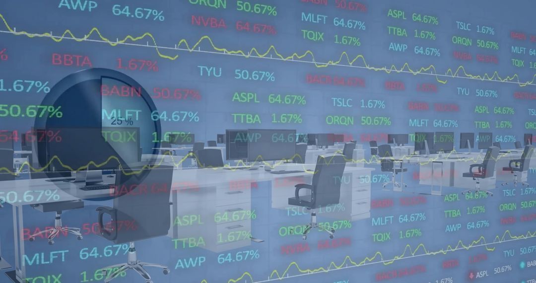 Office Desktop with Digital Stock Market Displays on Monitor