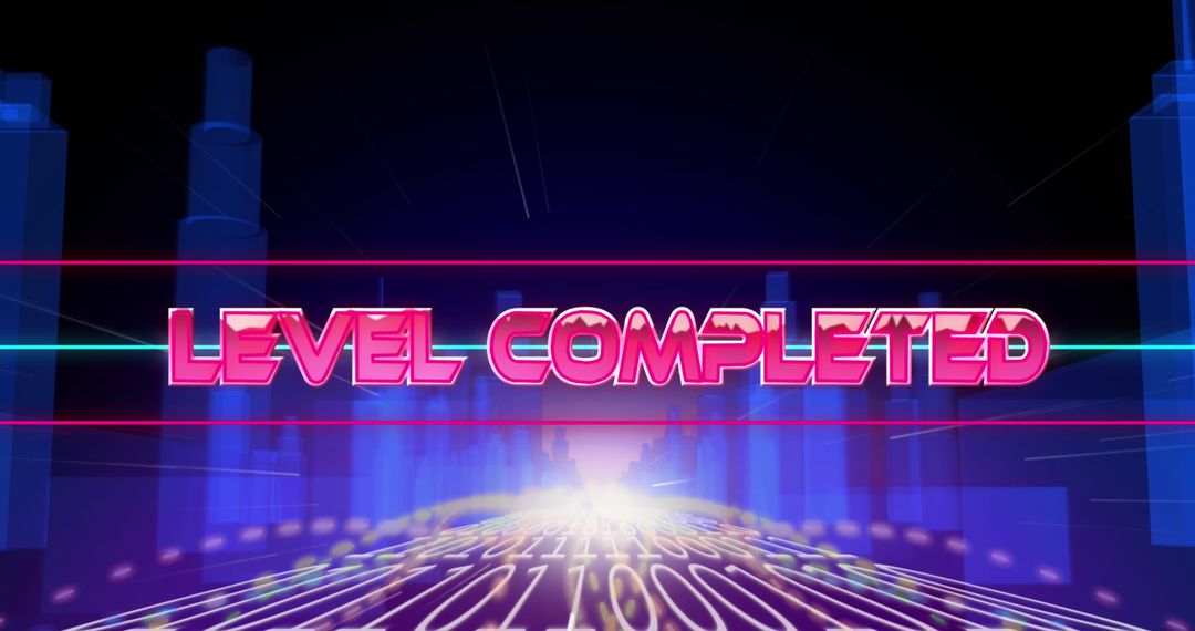 Futuristic Level Completed Screen with Neon Effects