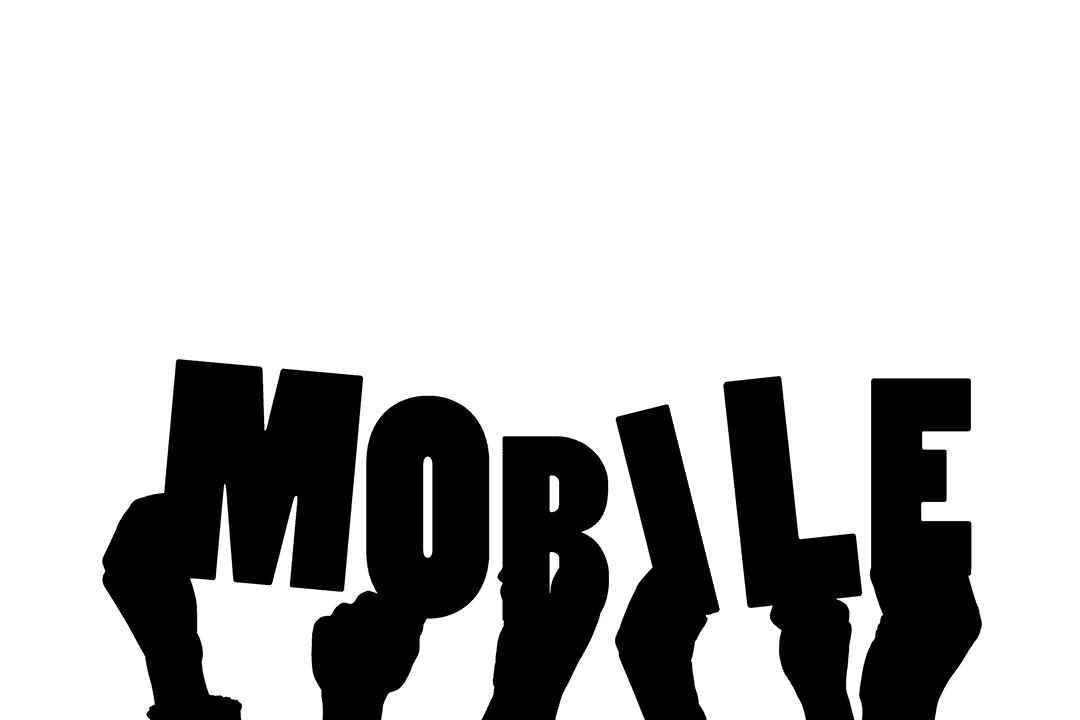 Digital Connectivity Hands with Mobile Text on Transparent Background