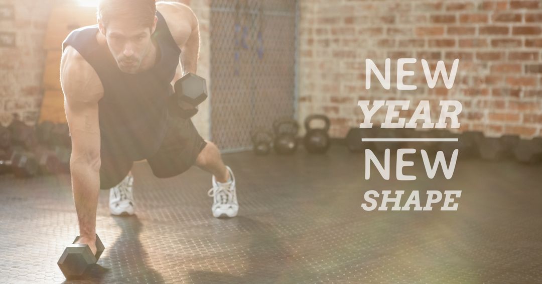Man performing dumbbell workout for new year fitness motivation