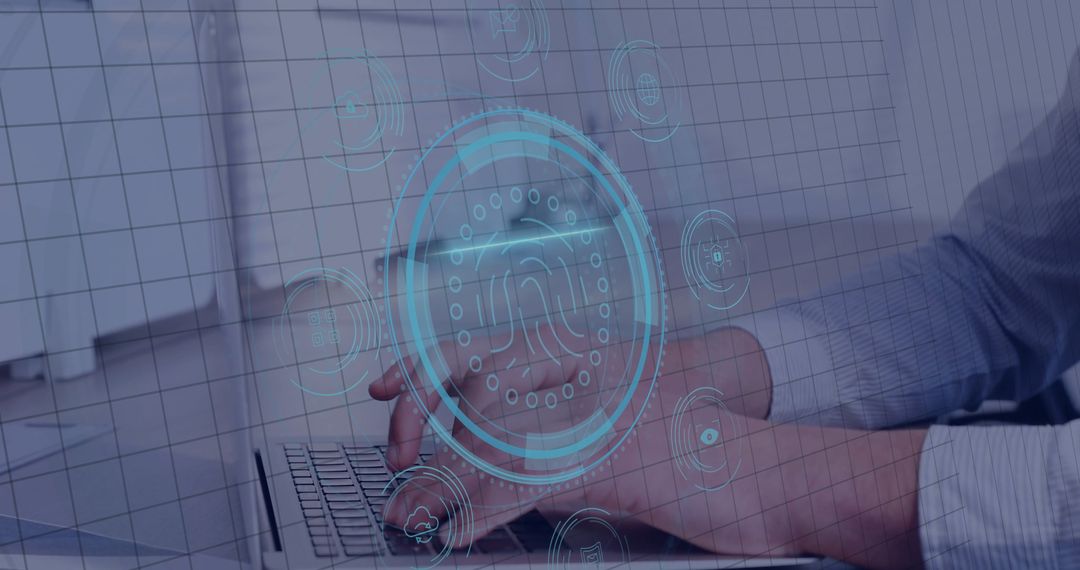 Digital Security Fingerprint Concept with Laptop User