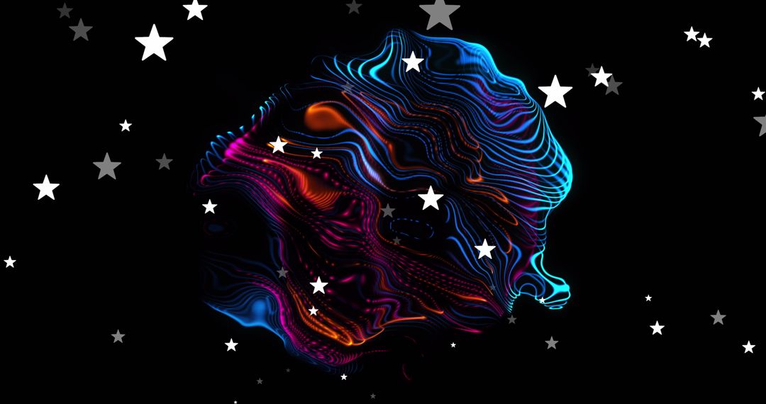 Neon Lines Radiating in Futuristic Cosmic Space with Floating Stars