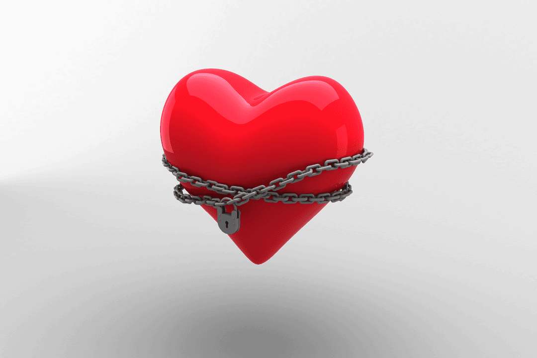 Locked Red Heart Wrapped in Chains on Transparent Background