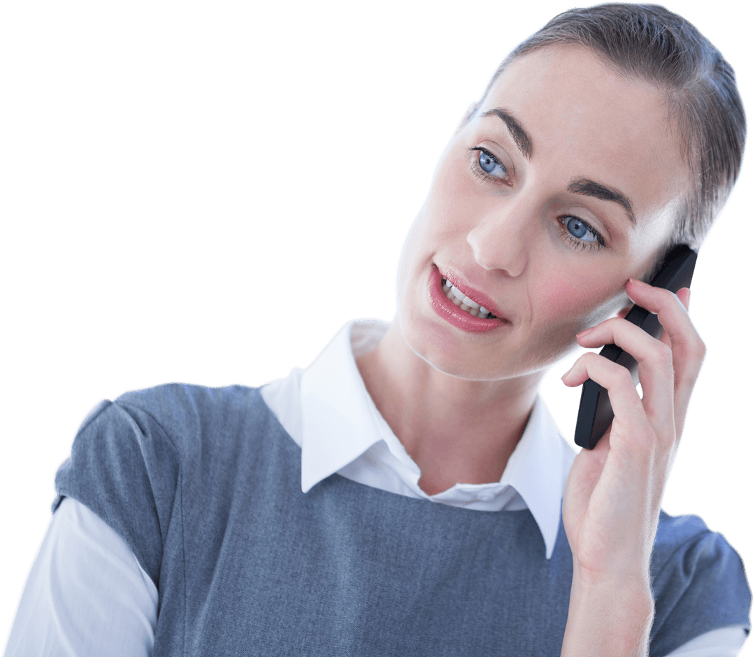 Businesswoman Engaging in Transparent Mobile Phone Conversation