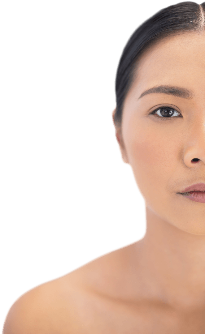 Half Transparent Face of Serious Natural Woman with Clean Skin