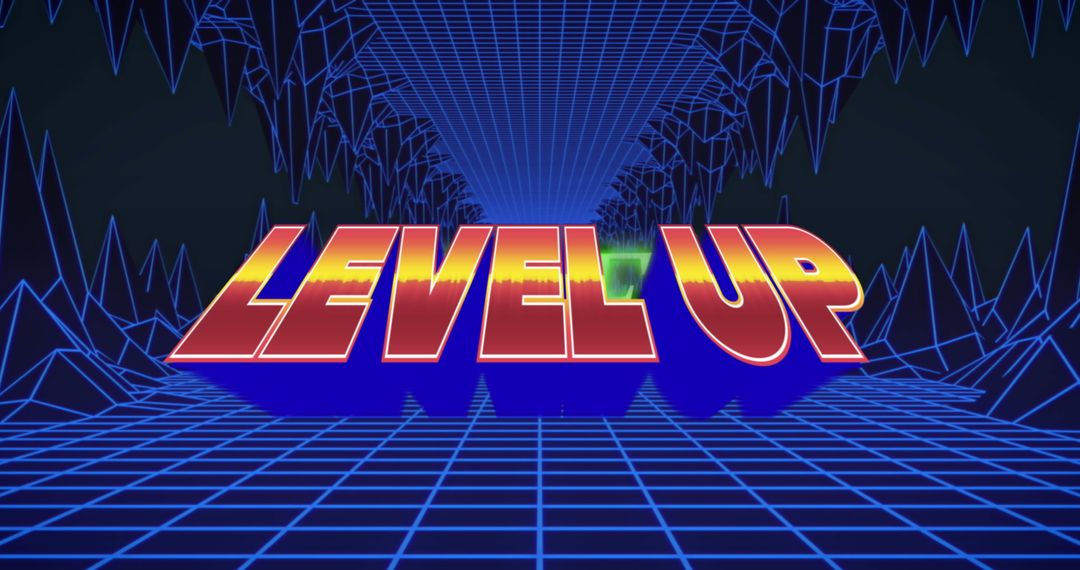 Retro Video Game Style with Level Up Text