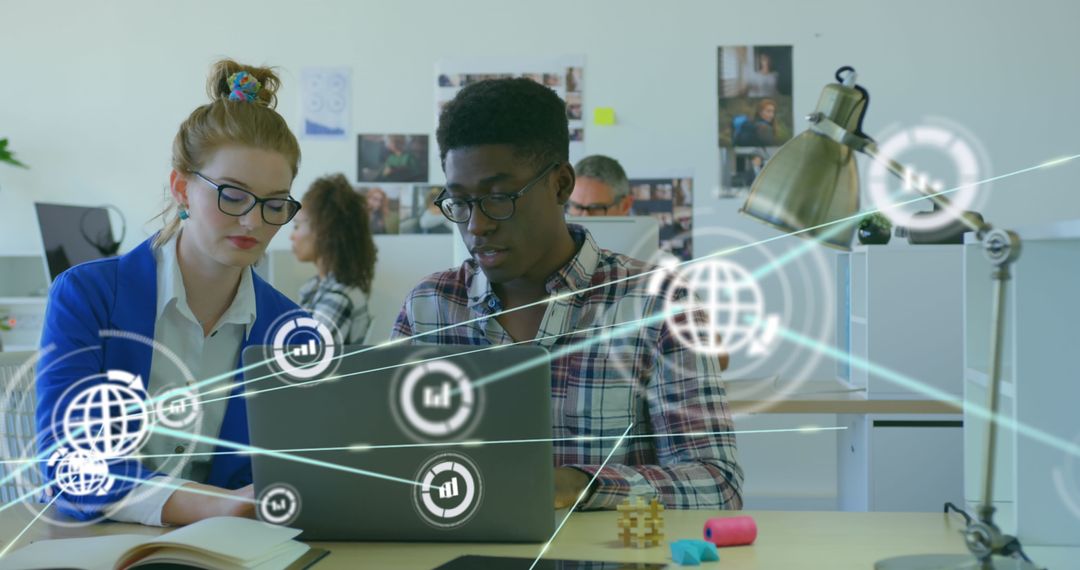 Global Team Collaboration in Modern Office with Digital Interface