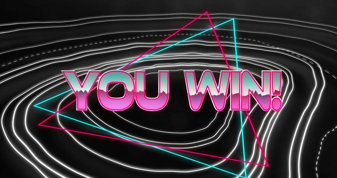 Retro Futuristic 'You Win' Text Over Neon Geometric Shapes
