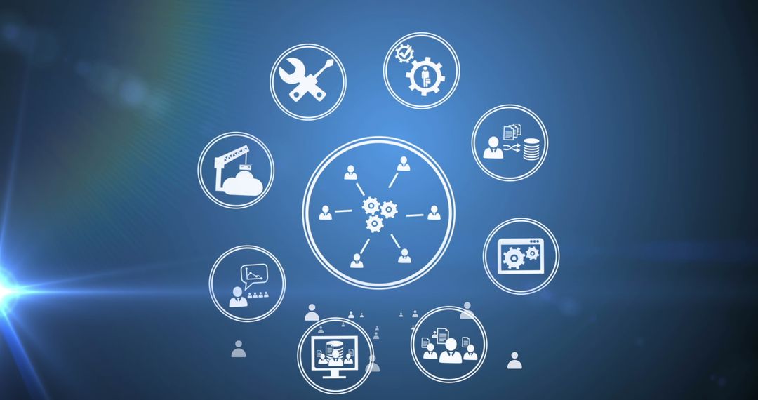 Digital Communication and Data Network Icons on Blue Background