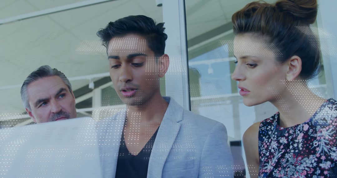 Group Collaboration in Modern Office with Data Visualization