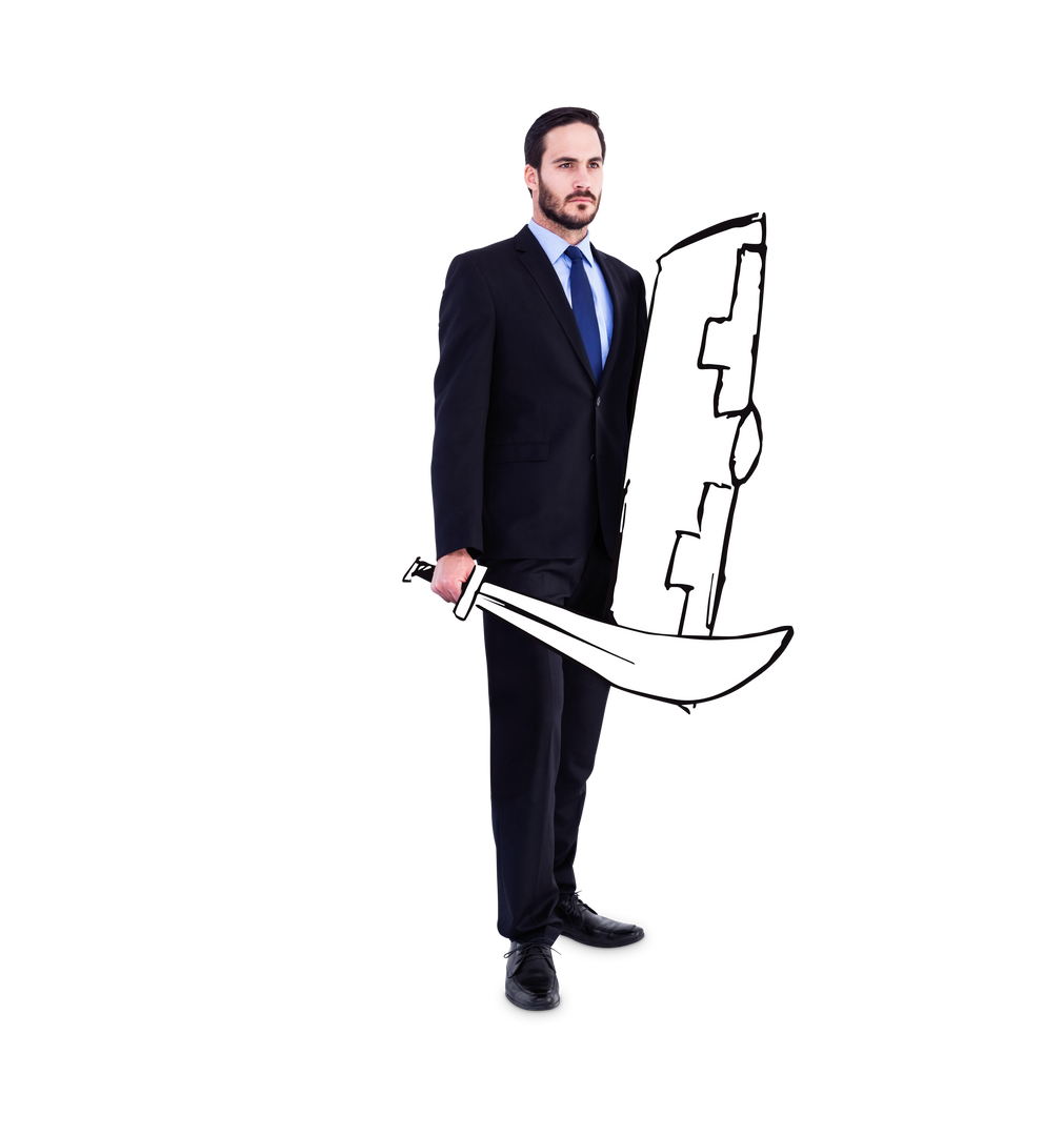 Caucasian Businessman in Suit Holding Cartoon Sword and Shield Transparent Background - Download Free Stock Images Pikwizard.com