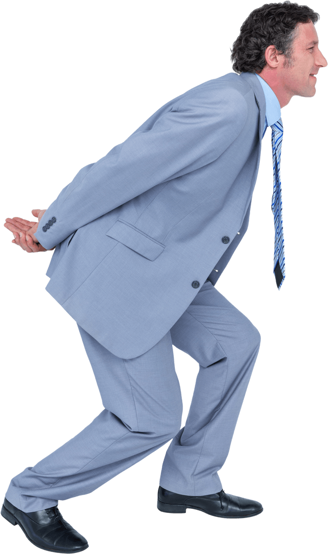 Transparent Businessman Straining Back Posing Playfully