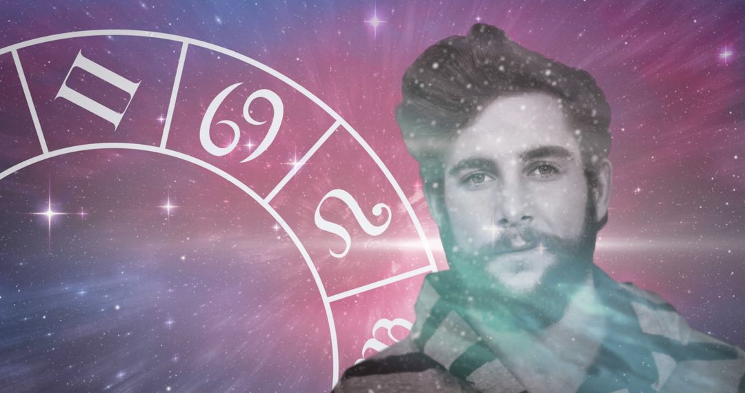 Mystical Zodiac and Astrological Signs with Man in Universe