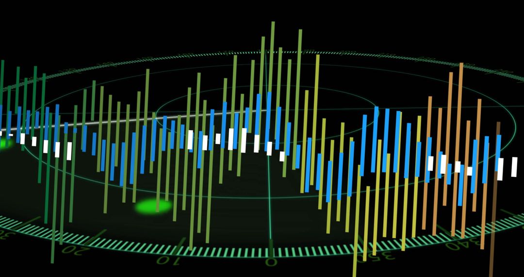 Futuristic Data Visualization with Vertical Bars and Glowing Nodes