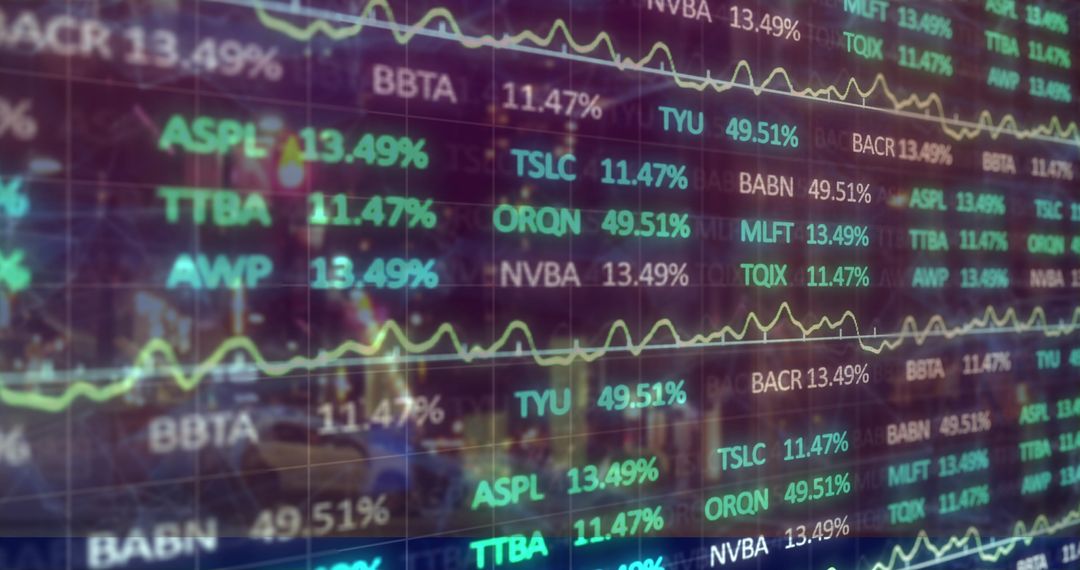 Abstract Financial Data and Cityscape City Light Overlay