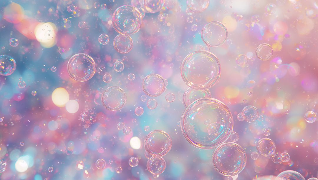 Whimsical pastel soap bubbles with ethereal bokeh