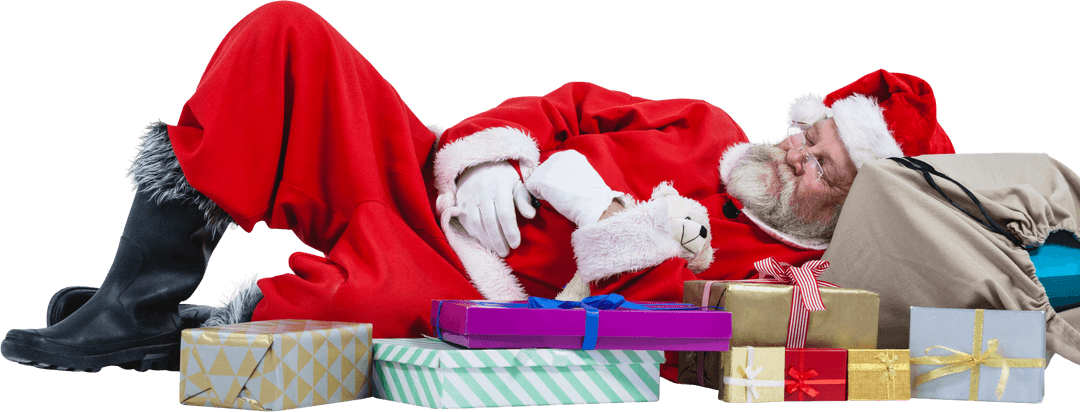 Transparent Santa Claus Resting with Colorful Gifts