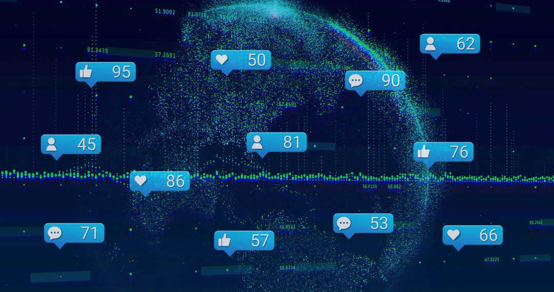 3D Glowing Globe Showing Social Media Engagement Metrics