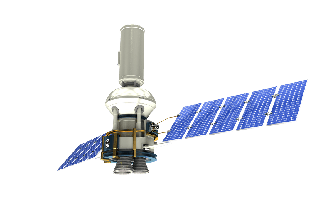Digital Illustration of Satellite with Solar Panels and Transparent View