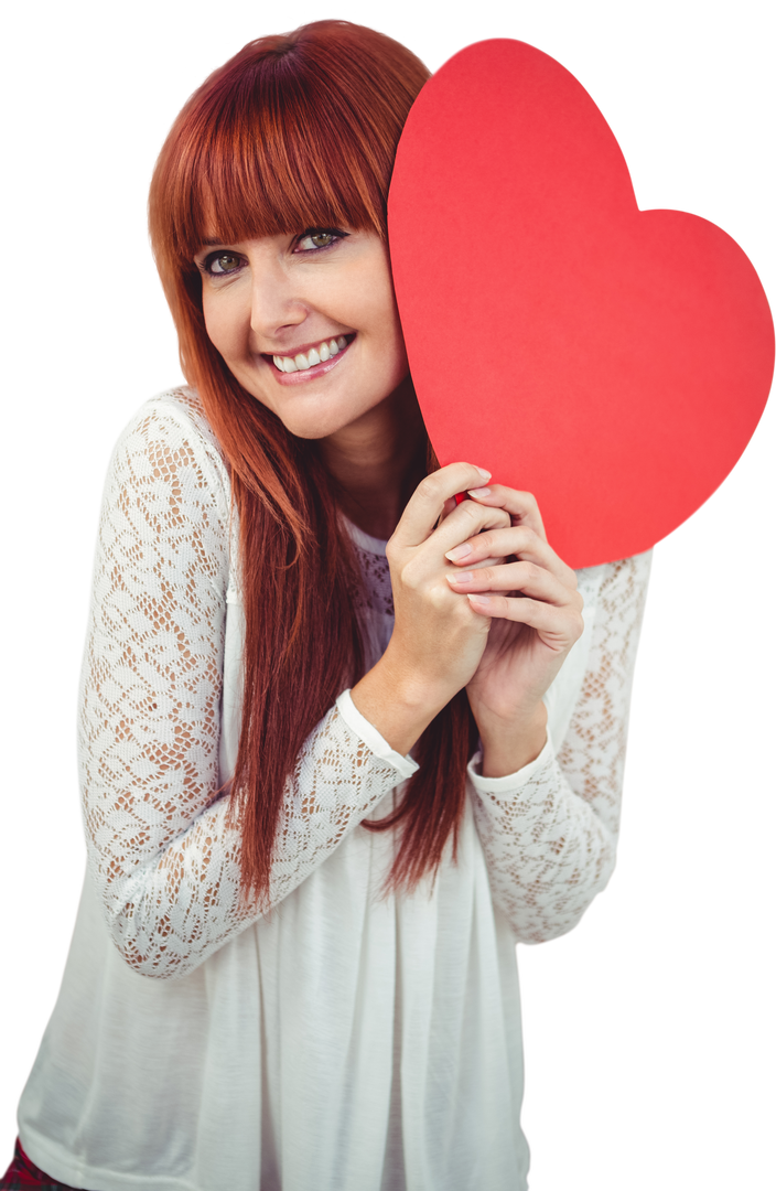 Smiling Redhead Woman Holding Big Red Heart on Transparent Background - Download Free Stock Images Pikwizard.com