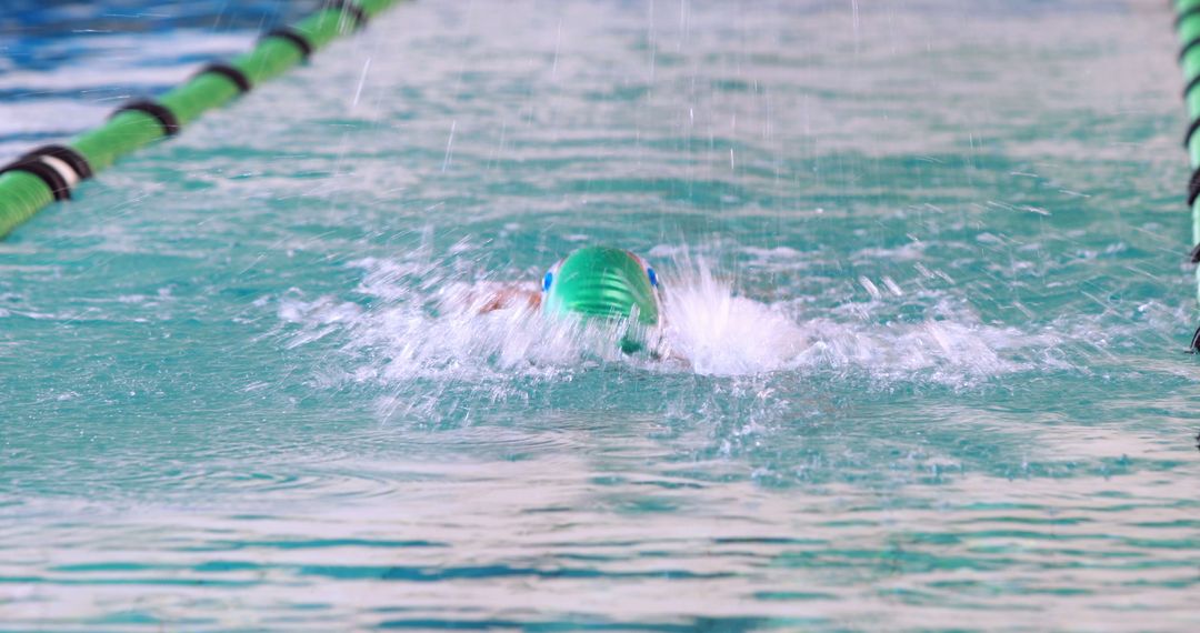 Energetic Swimmer Performing Backstroke in Indoor Pool