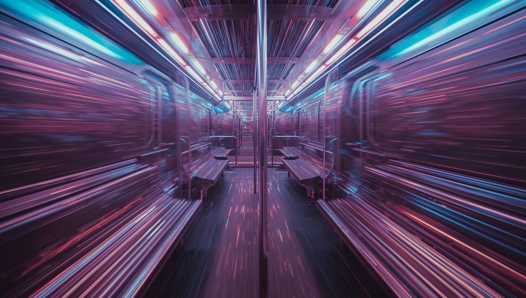 Futuristic Subway Carriage with Vibrant Motion Blur