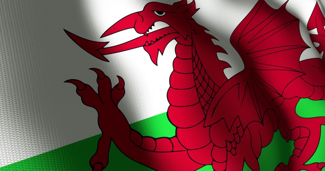 Waving Flag of Wales with Dynamic Red Dragon