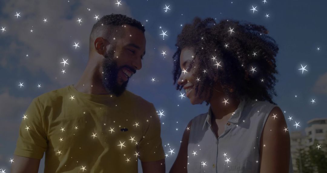 Joyful Walk Under Sparkling Sky with Star Overlays