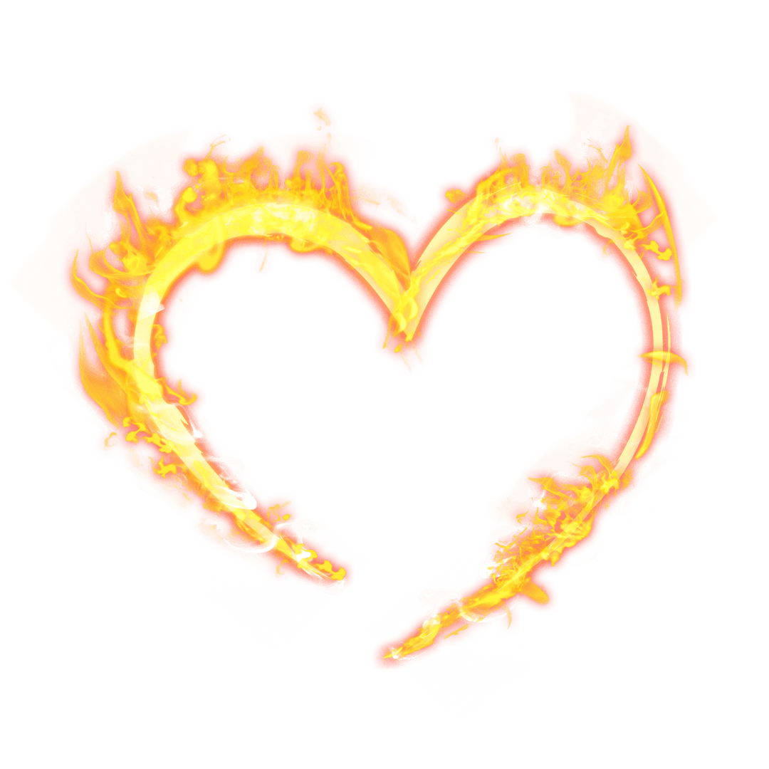 Burning Heart Illustration with Flaming Effect on Transparent Background
