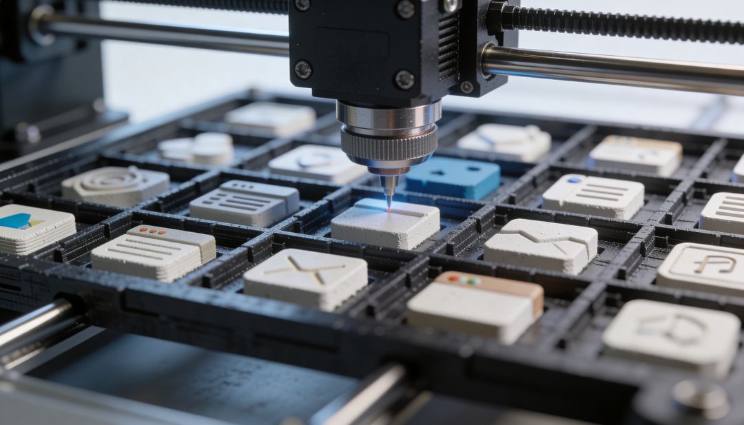 Precision Laser Engraving Head Curing Embossed Interface Tiles on Automated Gantry Grid