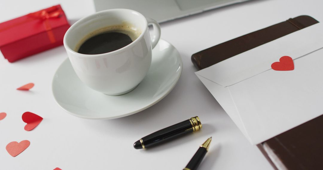 Romantic Workspace with Coffee and Love Letters