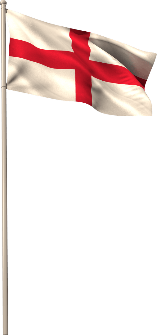 Digital Illustration of England Flag on Pole Transparent Background