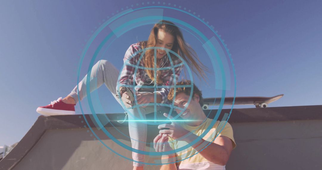 Youthful Skaters Exploring Innovative Technology on Ramp