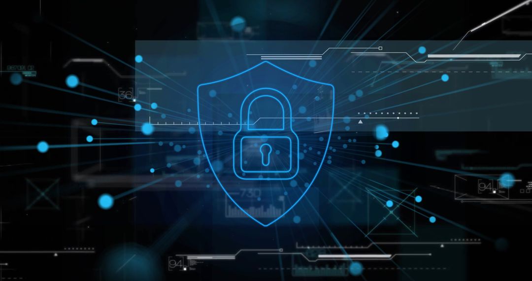 Digital Security Lock Icon Over Data Network Grid