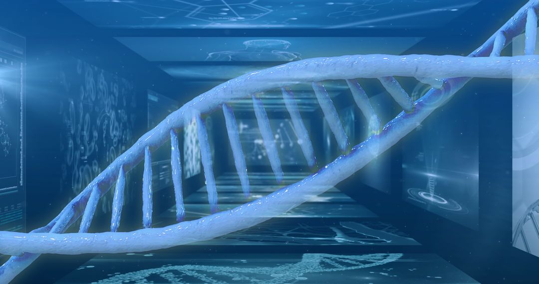 Futuristic DNA Strand with Digital Laboratory Interface