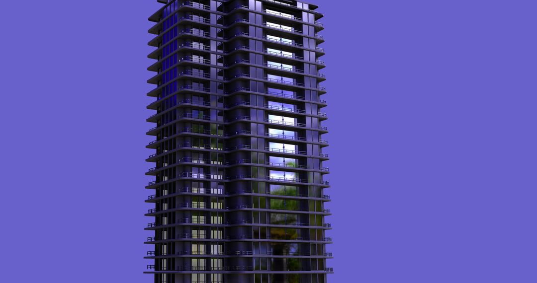 Futuristic Skyscraper Surrounded by Technological Visual Effects