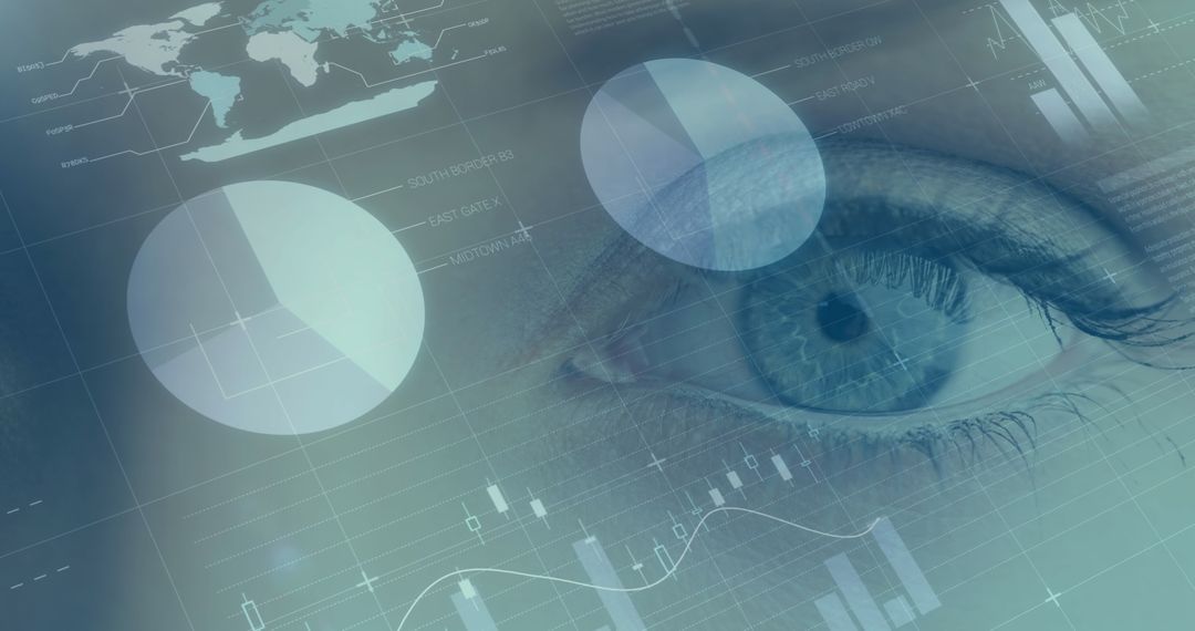 Digital Analytics Superimposed Over Woman's Eye Illustrating Data Processing